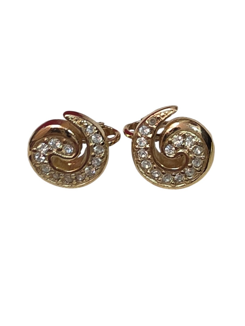 Vintage Givenchy Gold Crystal Swirl Clip-On Earrings